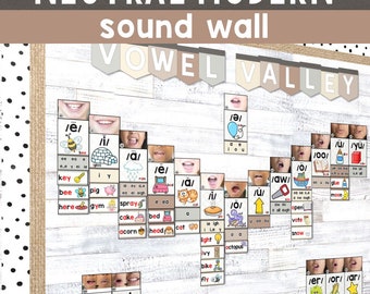Sound Wall Classroom Posters | Boho Neutral Classroom Decor | Phonics Posters | Science Of Reading Posters Neutral Classroom Posters