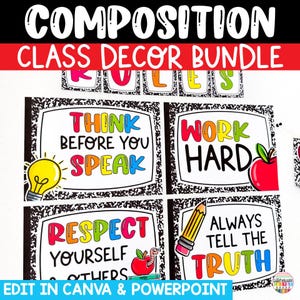Composition Notebook Classroom Decor Bundle Cute School Supply Classroom Decorations Canva Templates