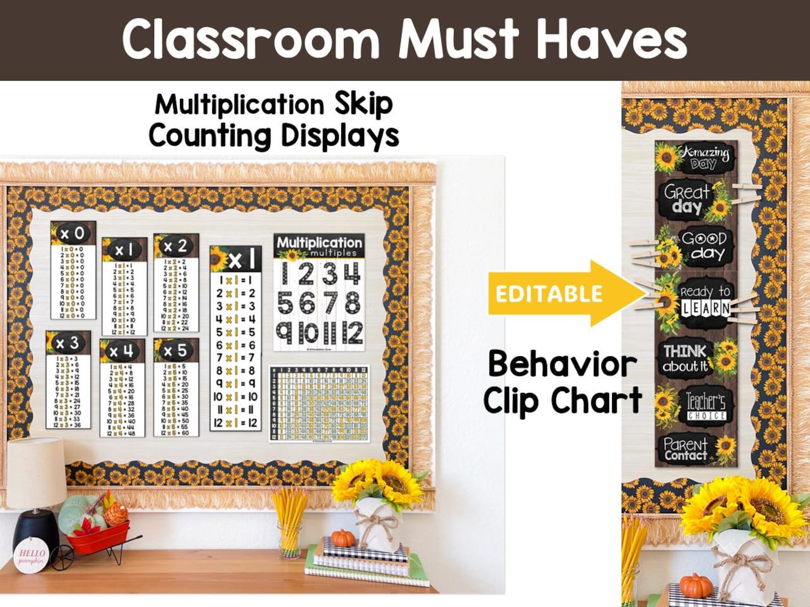 Bright Sunflower Classroom Decor Bundle | Printable Classroom Bulletin ...