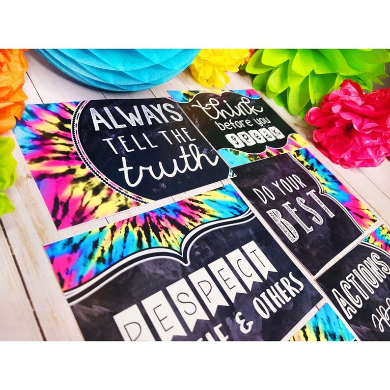Editable Tie Dye Retro Classroom Rules Posters Groovy Hippie Classroom ...