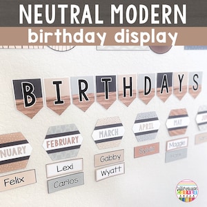 Boho Classroom Birthday Display | Neutral Boho Classroom Decor | Classroom Birthday Chart | Neutral Birthday Bulletin Board Birthday Poster