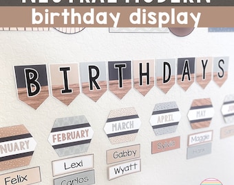 Boho Classroom Birthday Display | Neutral Boho Classroom Decor | Classroom Birthday Chart | Neutral Birthday Bulletin Board Birthday Poster