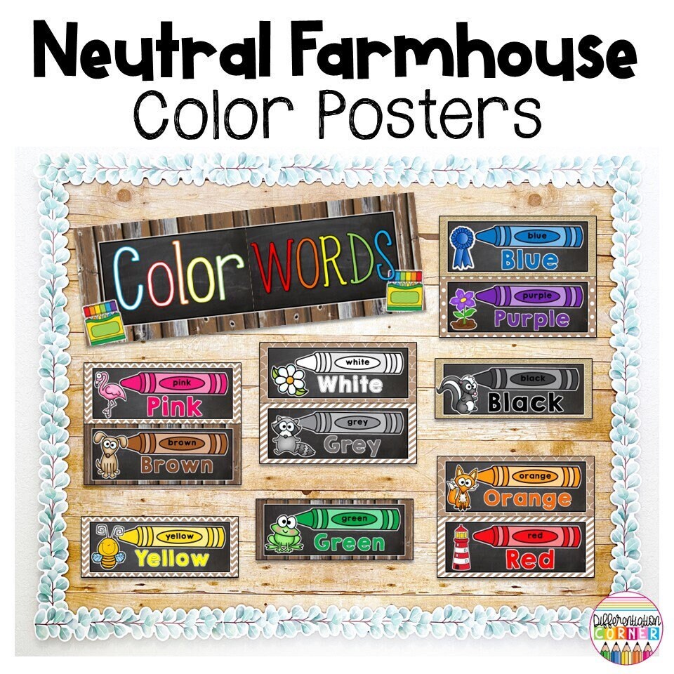 PRINTABLE Color Posters Pack | Neutral Classroom Decor | Farmhouse ...