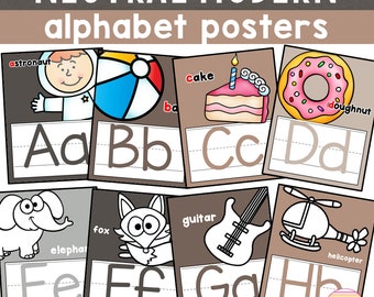 Alphabet Posters with Pictures for the Classroom | Neutral Boho Classroom Decor | Printable Alphabet Posters | Neutral Classroom Posters