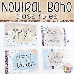 Editable Boho Classroom Rules Posters Printable Neutral Boho Classroom Decor Neutral Classroom Rules Bulletin Board Posters Classroom Signs