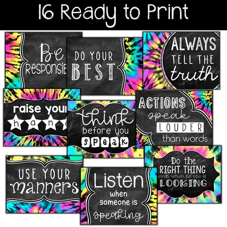 Editable Tie Dye Retro Classroom Rules Posters Groovy Hippie Classroom ...