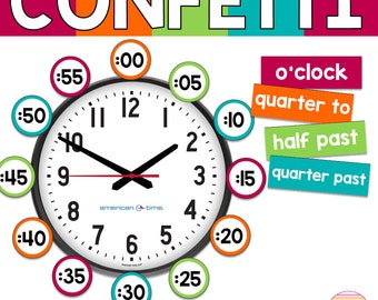 PRINTABLE Confetti Rainbow Clock Label Numbers in 5 Minute intervals | Confetti Rainbow Classroom Decor | Clock Number Labels | Clock Labels