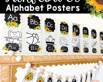 Alphabet Posters for the Classroom | Sunflower Farmhouse Classroom Decor | Printable Alphabet Posters |Classroom Posters