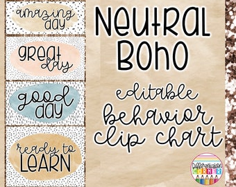 Printable Behavior Clip Chart, Neutral Boho Classroom Decor, Editable Behavior Chart for Classroom, Neutral Classroom Decor