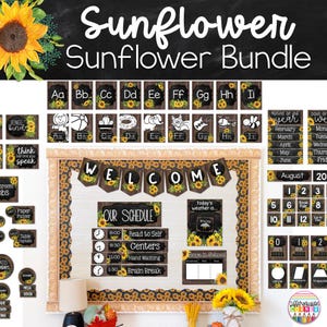 Bright Sunflower Classroom Decor Bundle | Printable Classroom Bulletin Board Display Posters | Sunflower Classroom Decorations Class Decor
