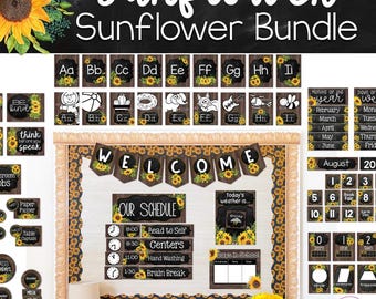 Helle Sonnenblume Klassenzimmer Dekor Bündel | Bauernhaus | Sunflower Farm Theme Klassenzimmer Dekorationen Class Decor