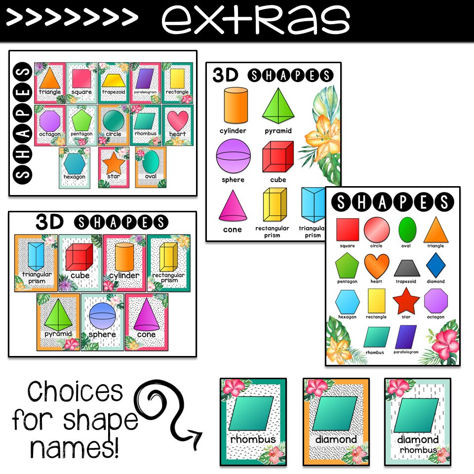 PRINTABLE Shape Posters and Charts Tropical Classroom Decor - Etsy