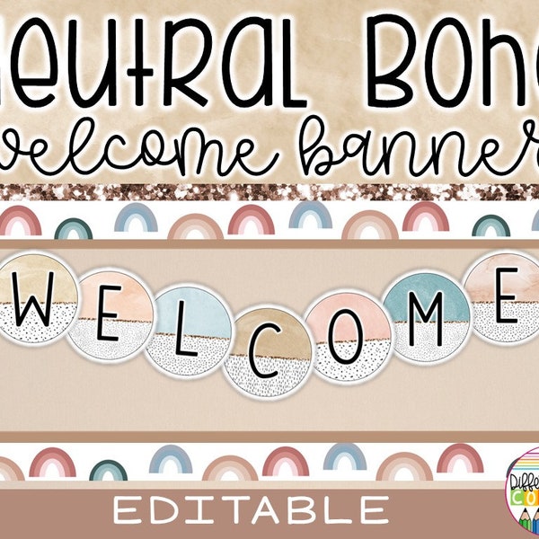 PRINTABLE Welcome Banner | Boho Neutral Classroom Decor | Neutral Welcome Bunting | Boho Welcome Bunting Banner