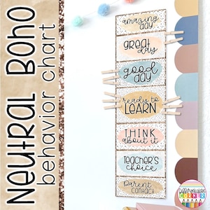 Printable Behavior Clip Chart Neutral Boho Classroom Decor Editable Behavior Chart for Classroom Neutral Classroom Decor Calming Classroom