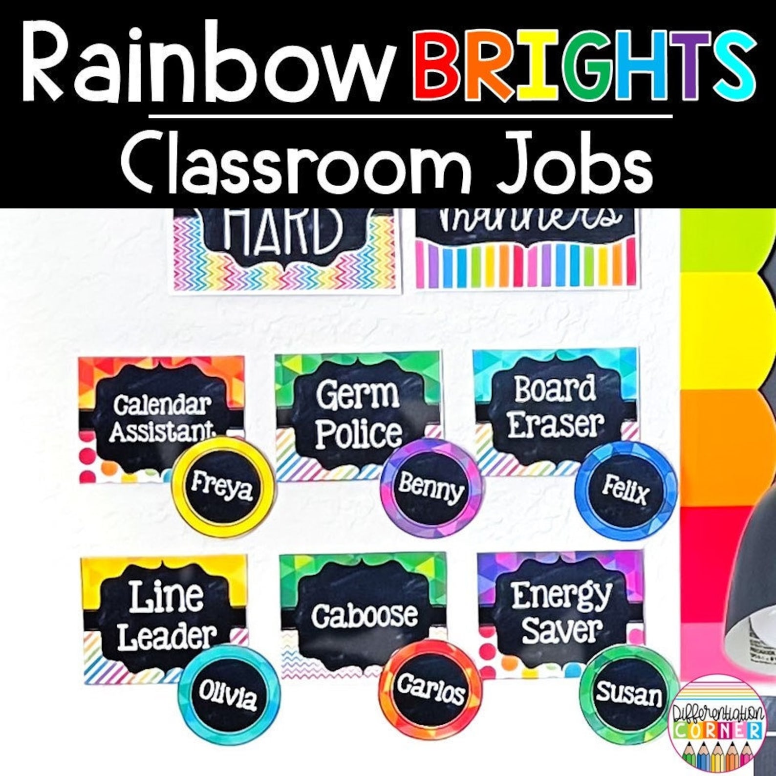 Editable Classroom Jobs Chart Template | Rainbow Classroom Decor ...