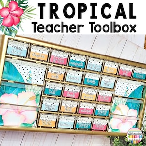 Tropical Teacher Tool Box Labels, Tropical Classroom Decor Teacher Toolbox Labels Editable Tropical Classroom Decor