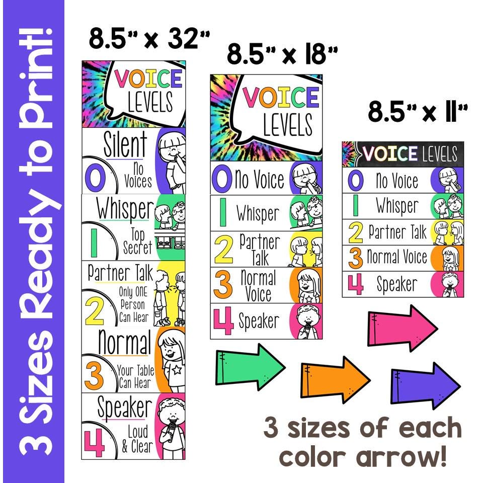 Printable Voice Level Chart Posters Colorful Classroom Decor Editable ...