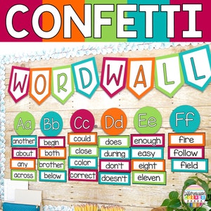 Classroom Word Wall Display Editable | Confetti Rainbow Classroom Decor | Word Wall Bulletin Board | Confetti Rainbow Alphabet Word Wall Kit