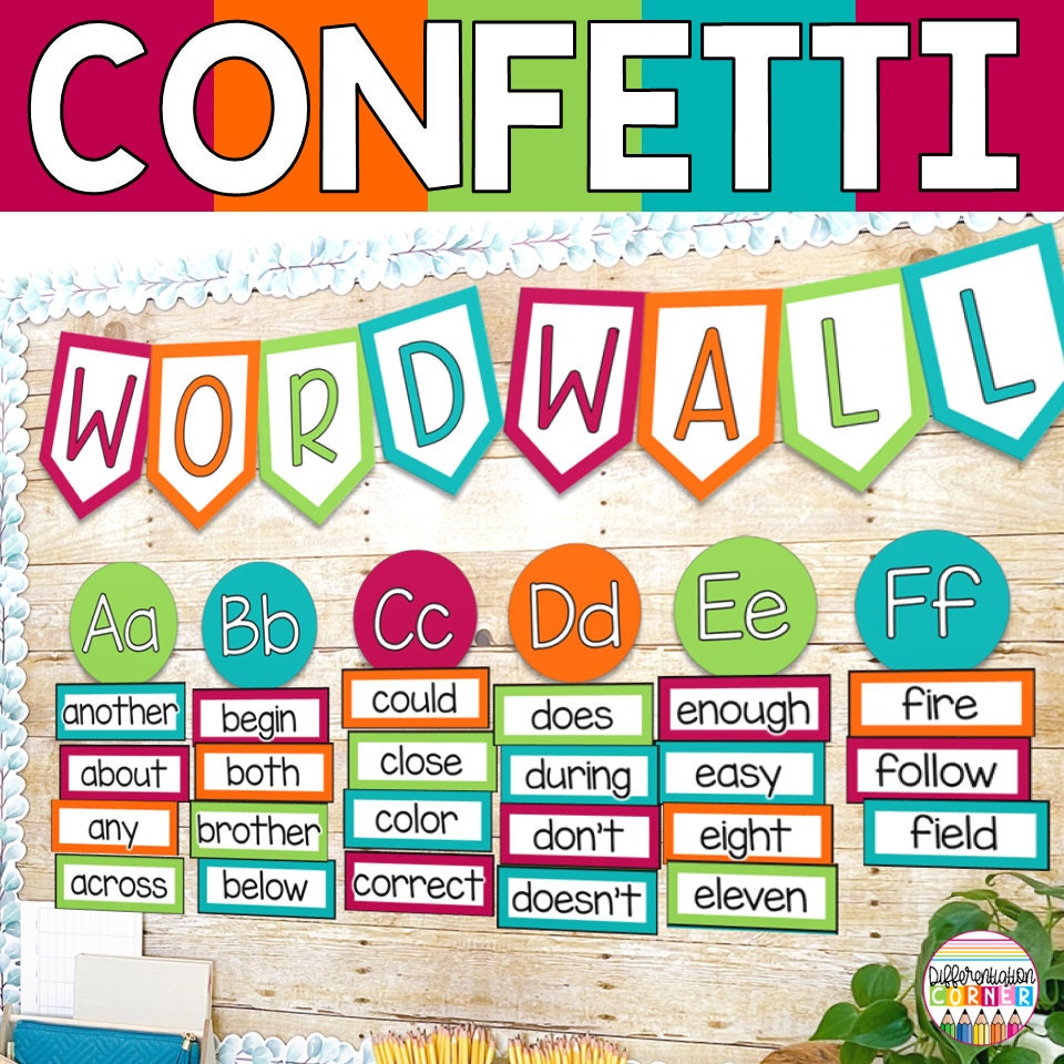 Classroom Word Wall Display Editable | Confetti Rainbow Classroom Decor | Word Wall Bulletin Board | Confetti Rainbow Alphabet Word Wall Kit