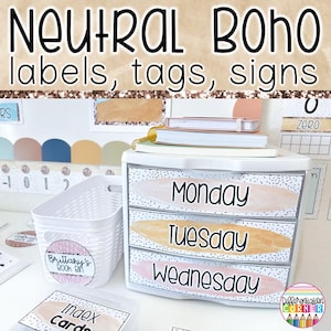Editable Boho Classroom Labels Neutral Boho Classroom Decor Neutral Classroom Supply Labels Classroom Posters Signs Tags Template Bin Labels