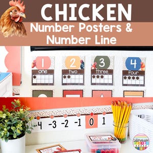 Number Posters 0-30 Number Line Negative Numbers Chicken Farmhouse Classroom Decor Chicken Farm Theme Number Posters Calming Classroom Decor
