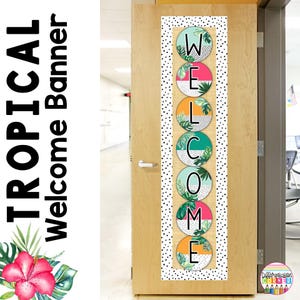 Banderín de bienvenida IMPRIMIBLE / Decoración tropical para el aula / Banderín de bienvenida tropical / Banderín de jungla editable con letras para el tablero del aula