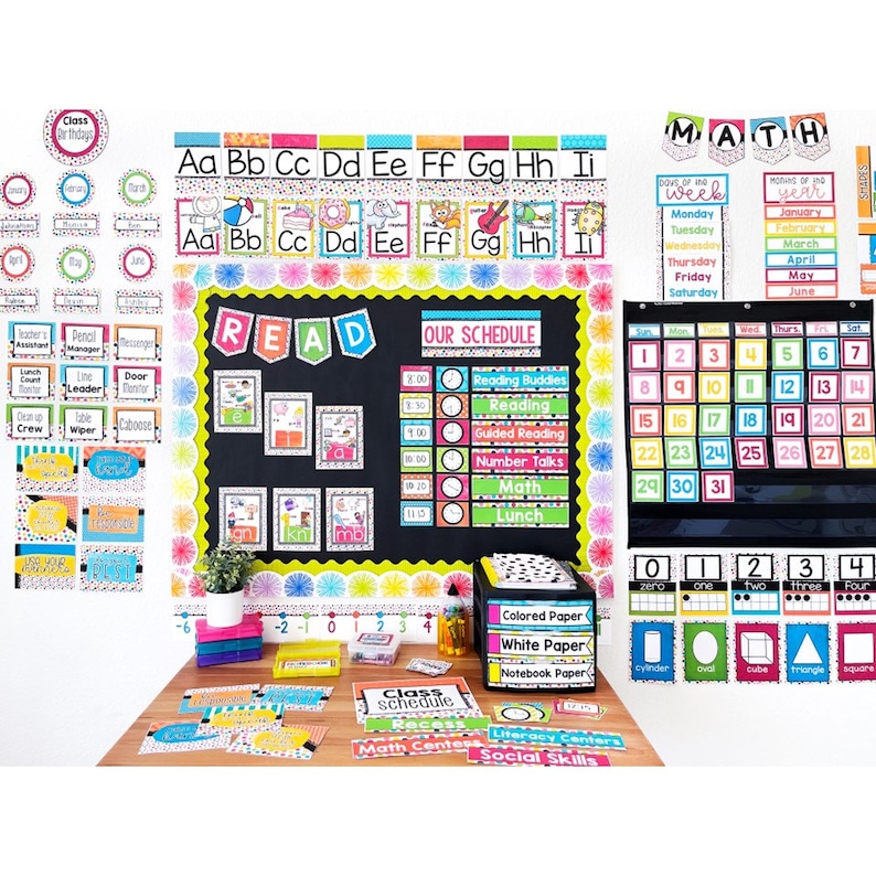 Editable Classroom Jobs Chart Template Confetti Rainbow Classroom Decor
