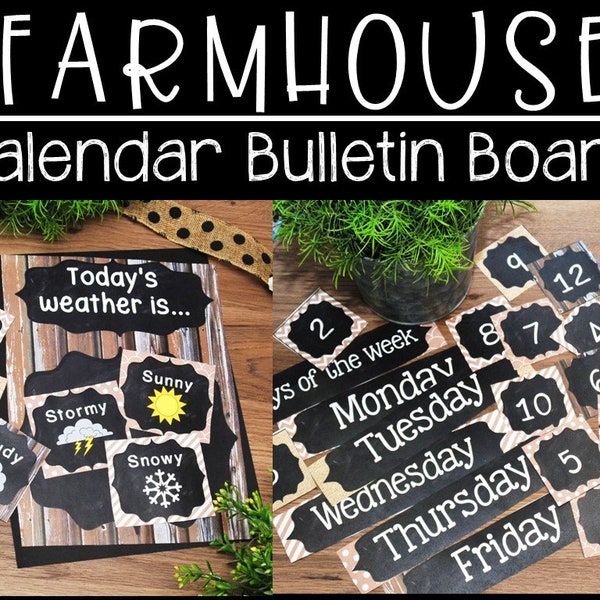 Farmhouse Neutral Classroom Calendar & Weather Display Set | Farmhouse Neutral Classroom Decor  Classroom Calendar Wall Kit Birthday Display