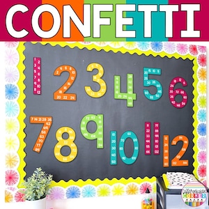 Multiplication Posters Confetti Rainbow Classroom Decor | Printable Skip Counting Posters | Back to School Bulletin Board Confetti Classroom