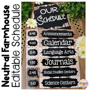 Cartes d'horaires quotidiens modifiables Décor de salle de classe de ferme Affiches d'affichage d'horaires de classe imprimables de ferme