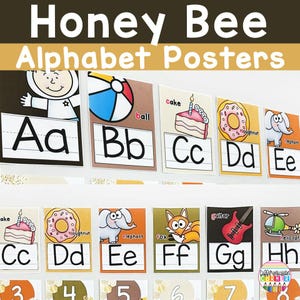 Cursive and Print Alphabet Posters for the Classroom Bee Classroom Decor Printable Alphabet Posters Bee Classroom Decor ABC Posters