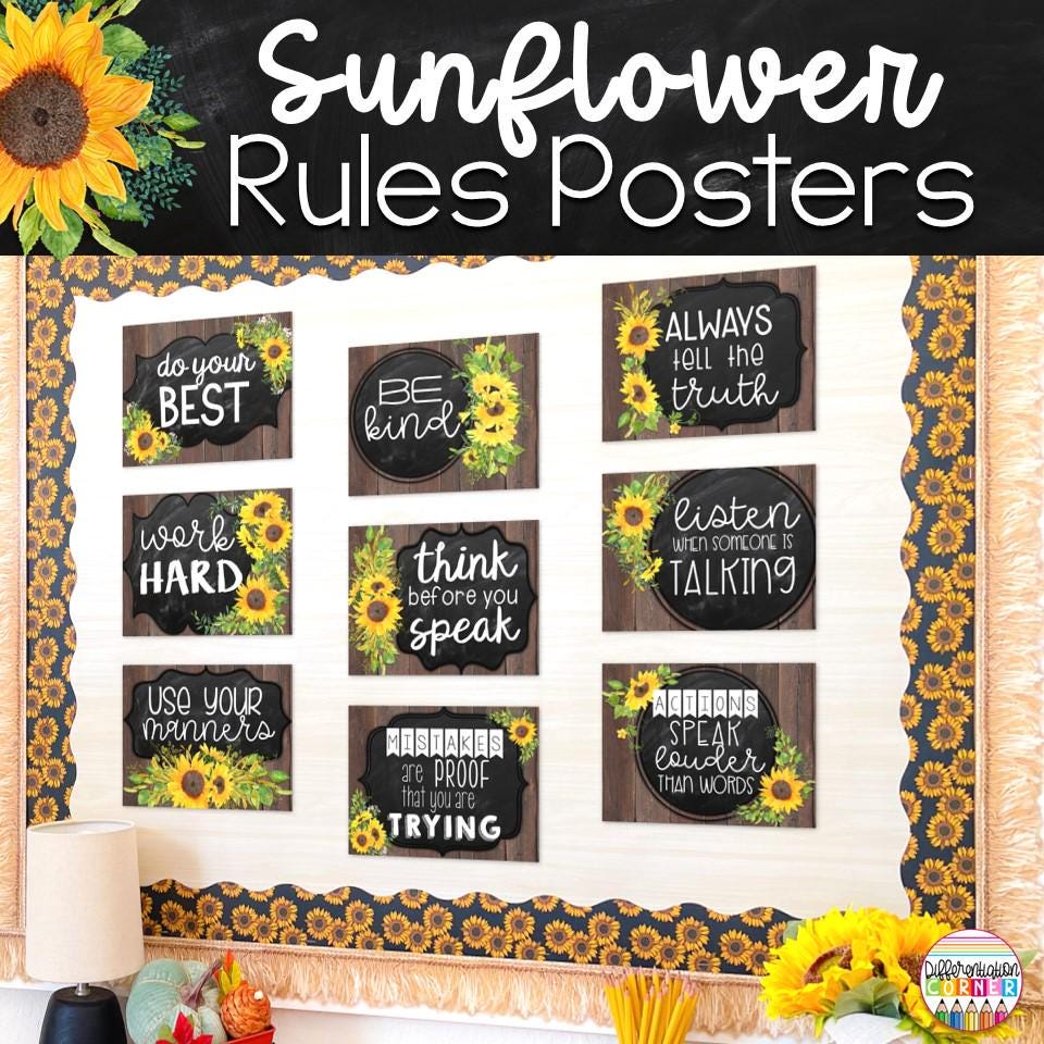 Editable Classroom Rules Posters Sunflower Farmhouse Classroom Decor ...