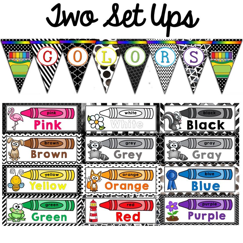 PRINTABLE Color Posters Pack Black and White Classroom Decor - Etsy