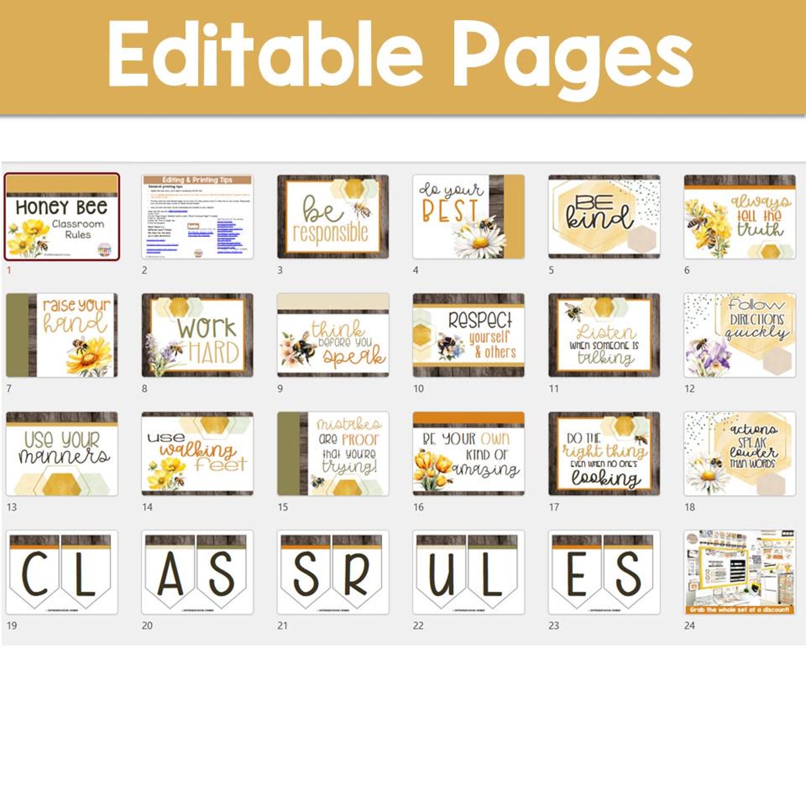 Bee Classroom Rules Posters Bee Classroom Decor Classroom Rules and ...