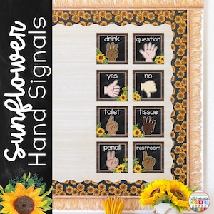Bright Farmhouse Classroom Hand Signal Posters Sunflower Classroom Decor Editable Hand Signal Signs for Classroom Sunflower Classroom Decor