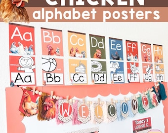 Alphabet Posters for the Classroom Chicken Farmhouse Classroom Decor Printable Alphabet Posters Farm Theme Classroom Alphabet Letters