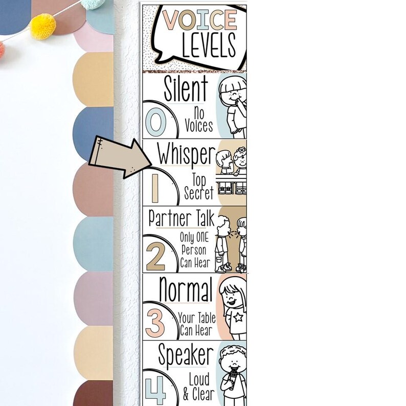 Neutral Boho Colors Printable Voice Level Chart Posters, Neutral Boho ...
