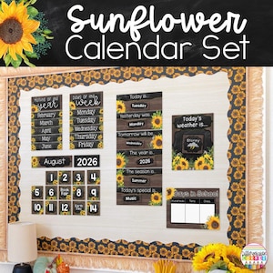 Classroom Calendar & Weather Display Set | Sunflower Farmhouse Classroom Decor Sunflower | Classroom Calendar Wall Kit
