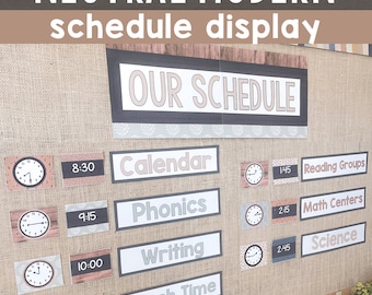 Editable Daily Schedule Cards Neutral Boho Classroom Decor Boho Printable Classroom Schedule Bulletin Board Display Posters Visual Schedule