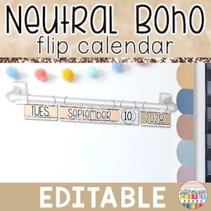 Flip-Kalender für das Klassenzimmer Neutrales Klassenzimmer-Thema Bearbeitbarer Flip-Kalender für die Schule Boho-Klassenzimmer-Dekor-Themenkalender Flip-Chart-Karten