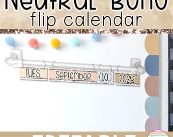 Flip Calendar for Classroom Neutral Classroom Theme Editable Flip Calendar for School Boho Classroom Decor Theme Calendar Flip Chart Cards