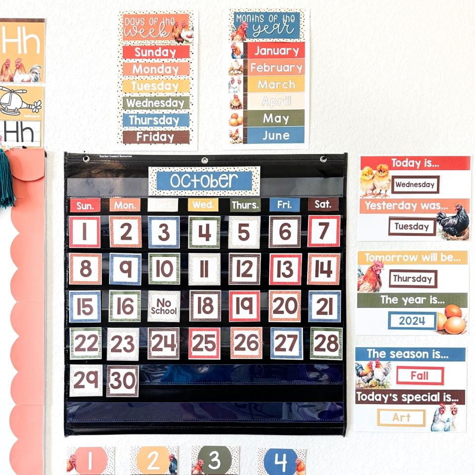 Chicken Classroom Calendar Set & Weather Display Farmhouse Classroom ...