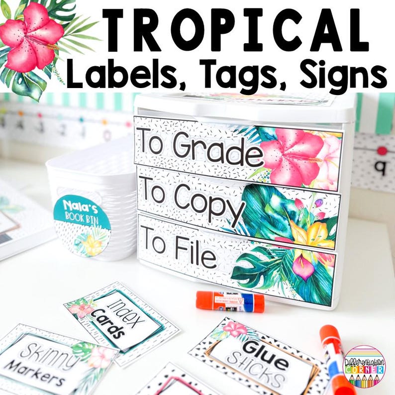 Editable Classroom Labels Tropical Classroom Decor Tropical Classroom ...
