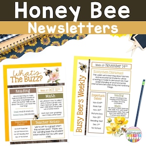 Könnte beinhalten: Eine druckbare Honey Bee Newsletter-Vorlage für Lehrer. Der Newsletter hat einen gelben und braunen Holzmaserungshintergrund mit einer Bienenillustration und dem Text "What's the Buzz?" Der Newsletter enthält Abschnitte für Lesen, Mathematik, wichtige Daten und Notizen des Lehrers. Der Newsletter ist für die Woche vom 12. Oktober konzipiert.