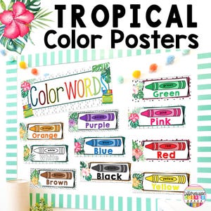 PRINTABLE Color Posters Pack | Tropical Classroom Decor | Tropical Colors Posters | Tropical Jungle Colors Words Bulletin Board Rainforest