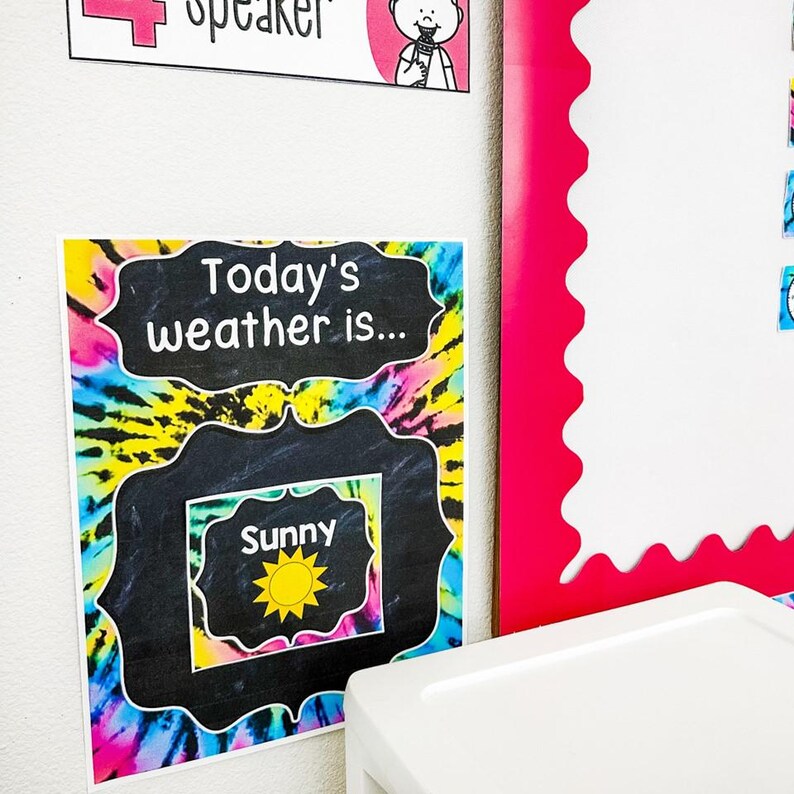 Tie Dye Retro Classroom Calendar & Weather Display Set Groovy Bright ...