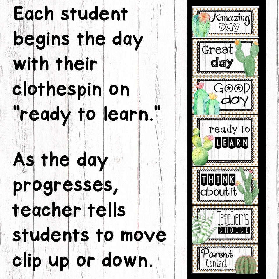 Printable Behavior Clip Chart, Cactus and Succulent Classroom Decor ...