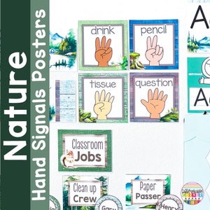 Carteles de señales de mano en el aula, decoración del aula de la naturaleza, señales de señales de mano editables para el aula, bosque de plantillas temáticas del aula de la naturaleza
