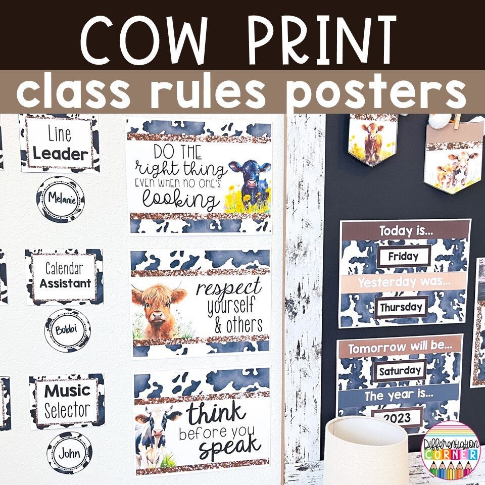 Cow Print Farmhouse Classroom Rules Posters Farmhouse Cow Print ...