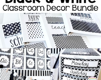 Modern Black and White Classroom Decor Bundle Classroom Bulletin Board Display Posters
